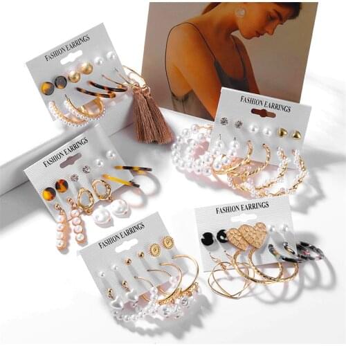 Fashion Mixed Geometric Stud Earrings Boho Leopard Print Tassel Tortoise Shell Acrylic Earrings Set For Women Brincos Jewelry