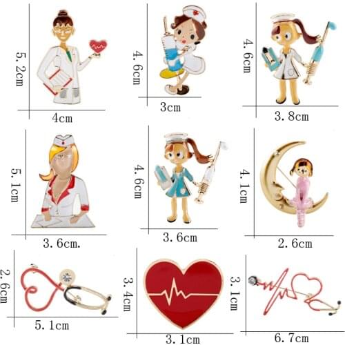 Fashion Stethoscope Nurse Heart Enamel Brooches Pins Cute Medical Medicine Jewelry Metal Backpack Lapel Pin Doctor Nurse Gifts