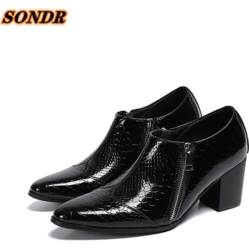 New Men High Heels Formal Shoes Genuine Leather Oxford Shoes Dress Glitter Pointed Toe Business Dress Shoes Zapatos De Hombre