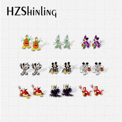 New Arrival Kawaii Mickey Minnie Donald Duck Daisy Happy Halloween Time Cosplay Handcraft Epoxy Acrylic Resin Stud Earrings
