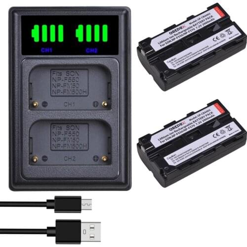2x NP-F550 NP-F570 NP F550 F570 Battery + Type-c LED Charger for Sony NP F770 F530 F750 F730 F950 F960 F970 F975, CCD-SC55 TRV81