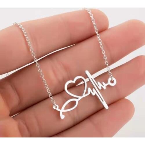 2021 stainless steel stethoscope heart-shaped necklace female doctor nurse medical jewelry electrocardiogram wave charm necklace