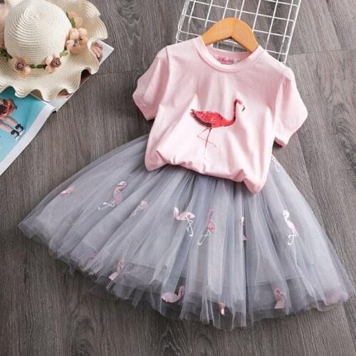Girls Dress 2020 New Brand Summer Princess Girl Bling Star Flamingo Dress 2pcs Set Children Clothing Unicorn Dresses 2 7Y