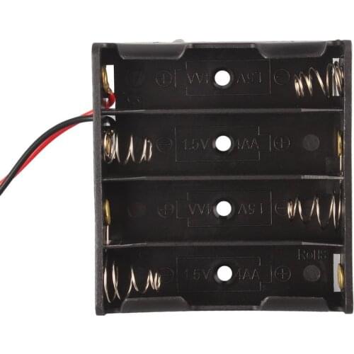 Professional Plastic Black Battery Storage Box Slot Holder Case for 4 Packs Standard AA 2A Batteries Stack Black