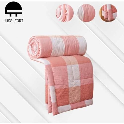 Simple Summer Air-conditioning Quilts Washed Cotton Lattice Stripe Breathable Bed Cover Throw Quilt Blanket for Home Comforter