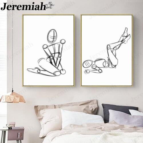 Simple Black and White Line Canvas Painting Simple Strokes Character Poster Wall Art Modern Home Room Decoration Accessories