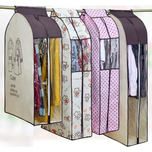 Dustproof Clothes Cover for Garment Suit Dress Coat Cloth Protector Big Clothes Case Pouch Home Storage Organize Bags Beige