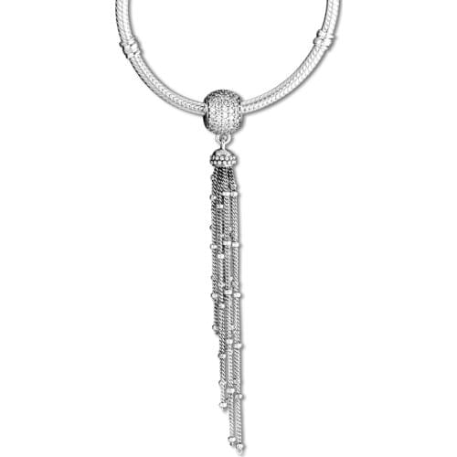 DIY Fits for Pandora Charms Bracelets Enchanted Tassel Beads with Clear CZ 100% 925 Sterling-Silver-Jewelry Free Shipping