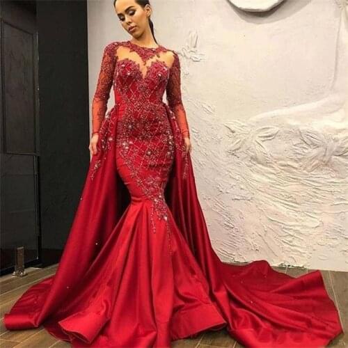 Modest Evening Dresses Crystals 2021 robe de soiree longue Removable Skirt Evening Dress Beaded vestido de festa abendkleider