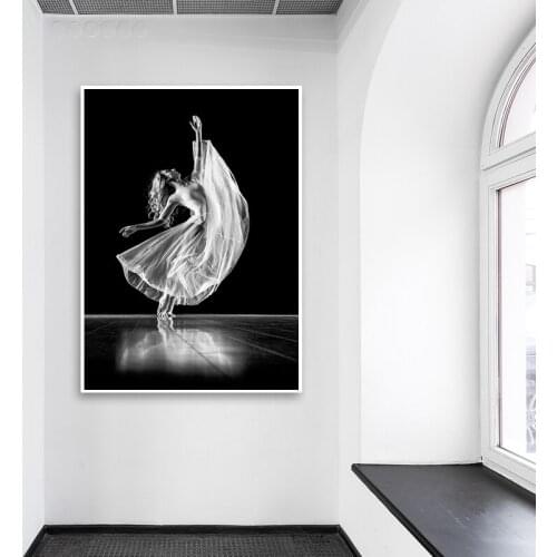 Modern Ballet Dancer Girl Pose Wall Art Canvas Nordic Posters And Prints Black White Painting Picture For Living Room Home Decor