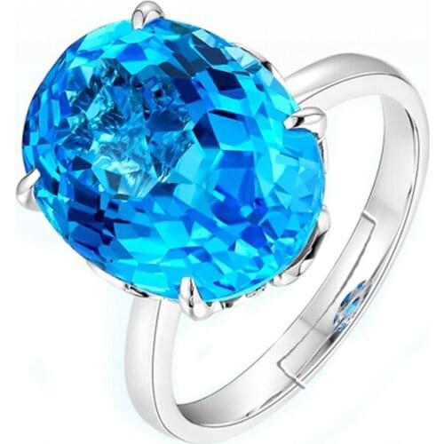 Ociki Silver Color Oval Blue Crystal Wedding Rings Party Finger Fashion Jewelry Wholesale for Women Girls Gift Drop Shipping