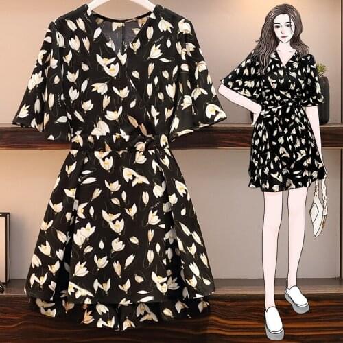 Malls have a clearance code removed ark tail goods discount womens summer lotus leaf sleeve floral dress pants suit