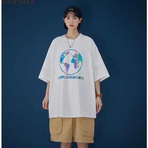 VERSMA Korean Ulzzang World Map Reflective Print T-shirt Men Hip Hop Streetwear Gothic Unisex Tshirt Men Women 5XL Dropshipping