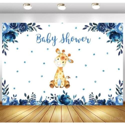 Royal Blue Flowers Glitter Dots Baby Shower Backdrop For Photography Photophone Cake Dessert Table Decor Photo Backgrounds