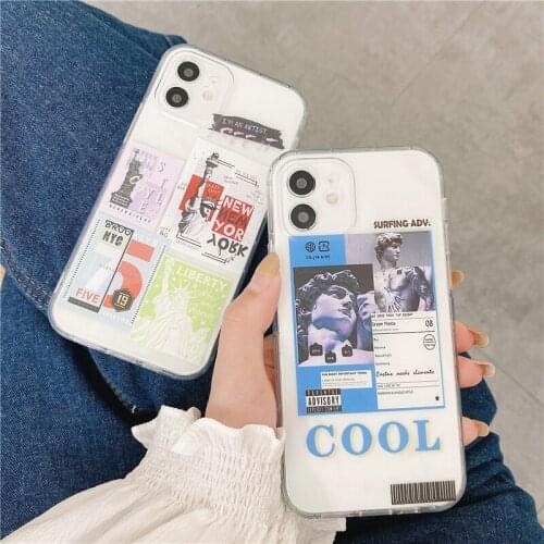 Funny Statue of Liberty David Label Phone Cases for iPhone 12 Creative Art Style Covers for iPhone 11/7/8/X/XR/XS/MAX Shells