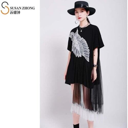 Women Dress Female One-Piece Japanese Style Designer Fall Spring A-Line Round Neck Short Sleeve Cotton Wing Print Pleats Gauze