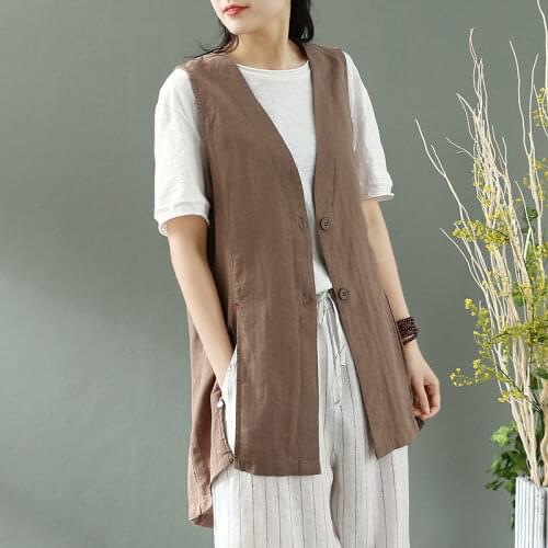 Retro Cotton and Linen Vest Jacket Women Loose Casual Wild V-neck Sleeveless Waistcoat Summer Thin Vest Shirt Jacket Tops r331