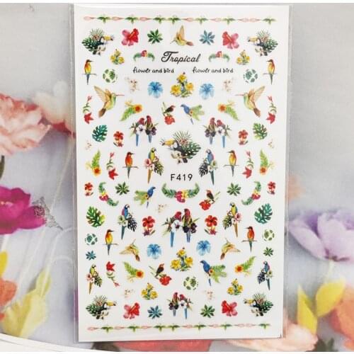 3D Stickers for Nails Bird Parrot Butterfly Flowers Nail Foil Sliders Fashion Manicure Sticker Cute Cartoons Nail Art Decoration