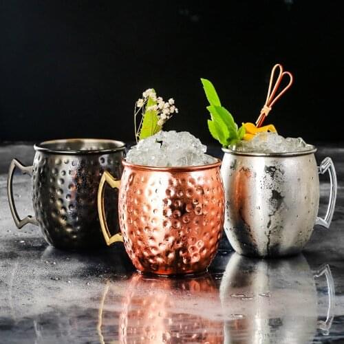 4pcs 550ml 18 Ounces Moscow Mule Mug Hammered Copper Plated Drinkware Dropship Rose Gold Beer Cup Coffee Mug Bar Tools