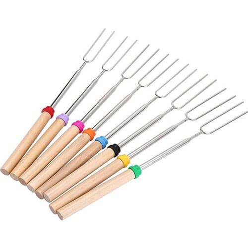 8pcs Stainless Steel BBQ Marshmallow Roasting Sticks Extending Roaster Telescoping