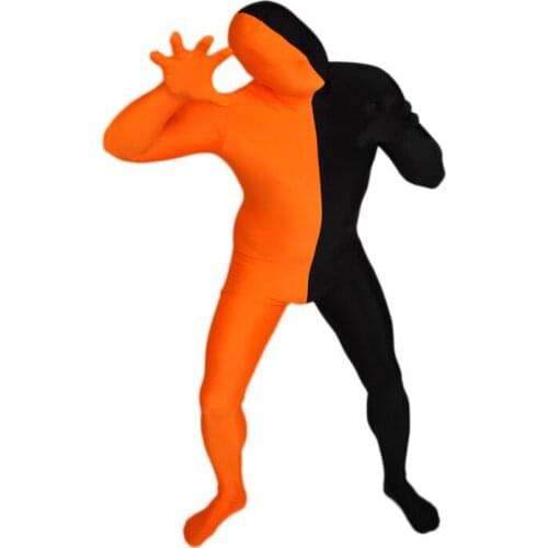 Split Bodysuit Unisex Spandex Zentai costume party Catsuit Unitard Multi-Color Orange&Black