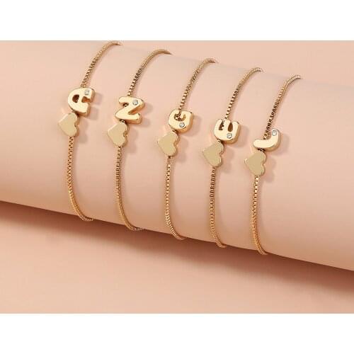 Fashion Girls Gold Color 26 A-Z Letter Name Heart Bracelet Bangle Initial Alphabet Charms Box Chain Bracelets For Women Gifts