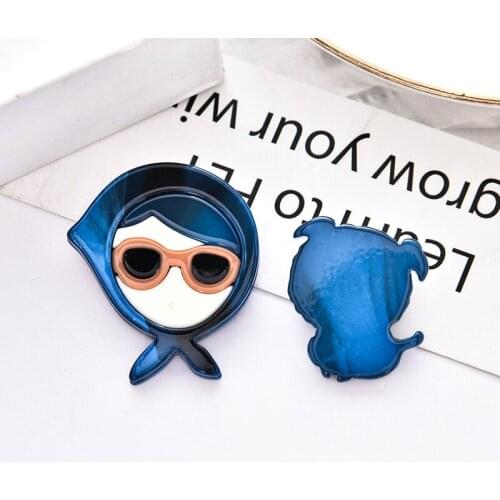 ZiccoWong New Fashion Acrylic Girl Dog Lovely Brooch Badge For Women Girl Cartoon Glasses Girl Pins Brooch Party Gift Jewelry