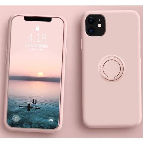 LOVECOM Solid Color Ring Holder Phone Case For iPhone 13 12 Pro 11 Pro Max XR XS Max 7 8 Plus Soft Liquid Silicone Phone Cover