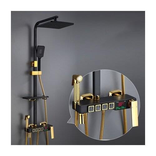 Digital black & Gold shower set bath mixer bathroom shower taps Bathtub shower faucet with display digital