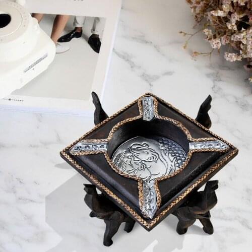 Decorative Ash Tray Imported Southeast Asian Home Personality Fashion Solid Wood with Lid Ashtray