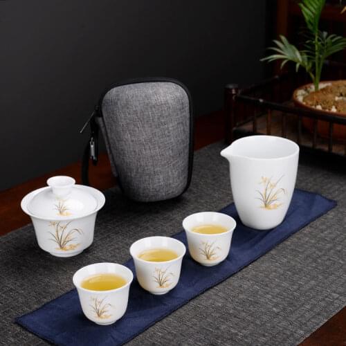 Travel tea set ceramic kung fu tea cup teapot with bag portable tea making tea service Chinese Outdoor tea Mug making tools