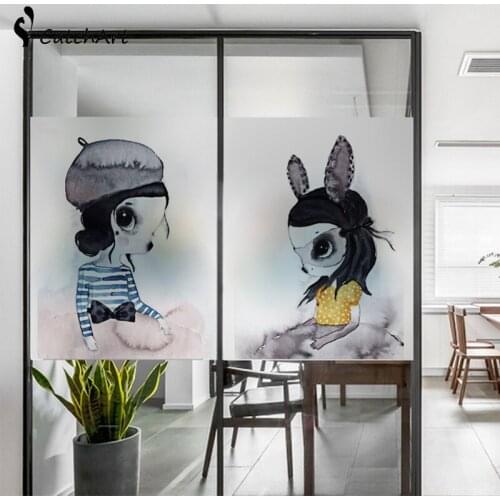 Custom Size Decorative Glass Window Film Privacy Static Cling No Glue Stickers Watercolor rabbit Home Decor Child Room YYKT2044