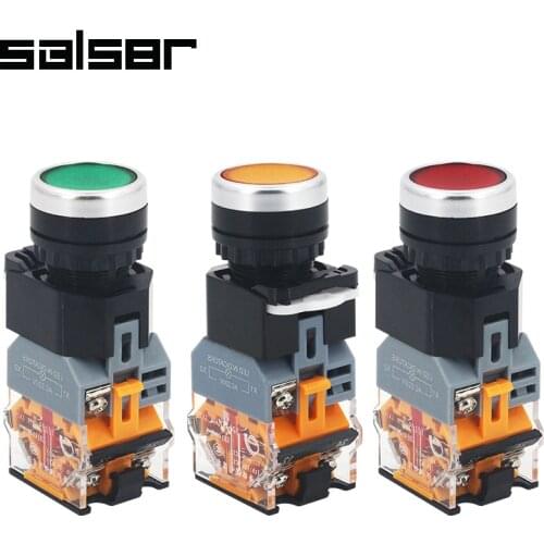 Push Button Switch With Light LA38-11D/11DS Sliver Contact On/Off Momentary/Latching 22mm 220V 24V LED Indicators