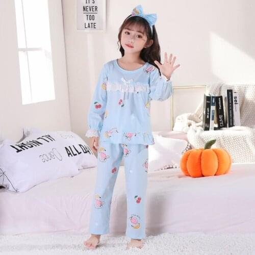 Children Long Sleeve Sleepwear Set Baby Girls Pajamas Set for princess Flowers Nightwear Fruits Pijamas Sets Kids Clothing Suit