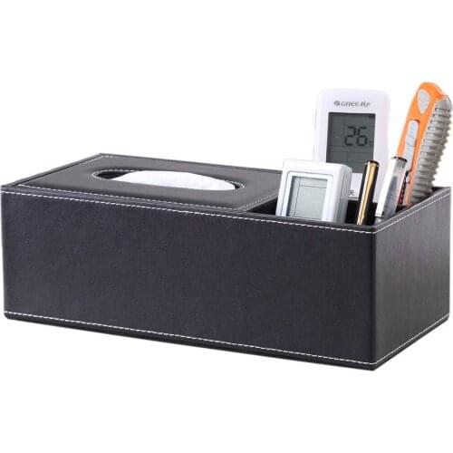 Leatherette Tissue Box Cover Desktop Decor Organizer Multi-function Tissue Box Pen Pencil Holder Remote Control Dispenser