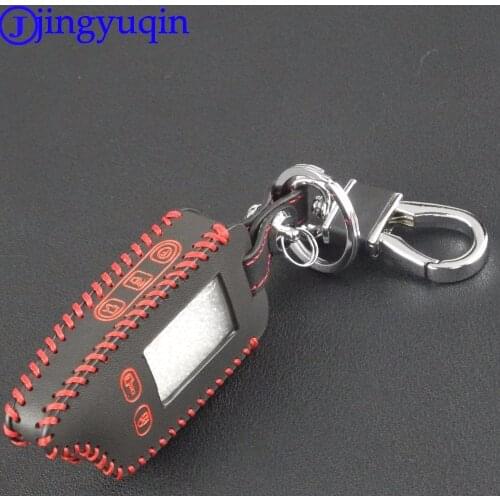 Jingyuqin Hand-stitched leather 5 Buttons Remote Cover Case For Tomahawk TW9010 TW9030 Two Way Alarm System LCD Keychain