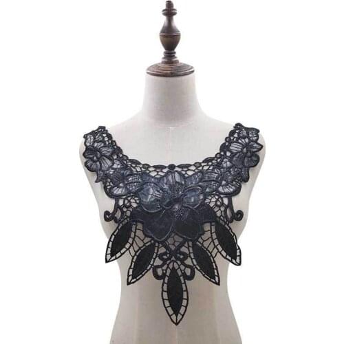 1PCS Black PU Venise Embroidered 3d Flowers Lace Applique Dress Garment Collar Sewing Trim Decorative Corsage DIY Scrapbooking