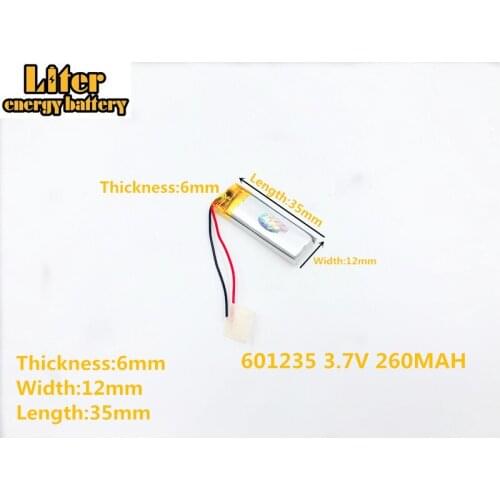 Liter energy battery 3.7V 260mAh 601235 plug Lithium Polymer Rechargeable Battery For MP3 MP4 MP5 Lithium polymer battery