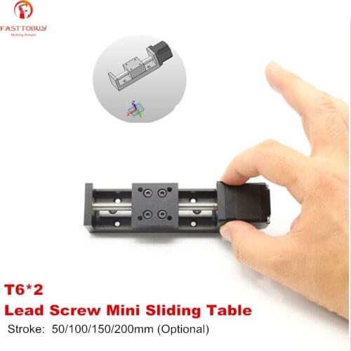 T6*2 Lead Screw Mini Sliding Table Stroke 50-200mm Square Rails Cross Slide Electric Stepper Motor NEMA11 For Automation