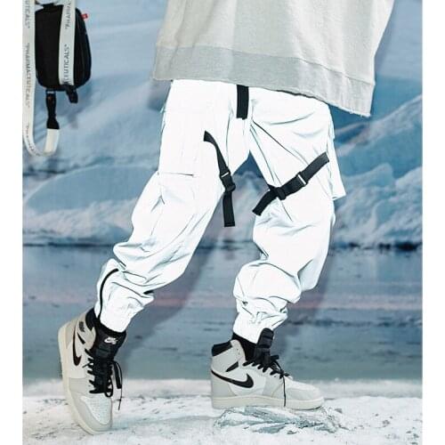 Men Hip Hop Cargo Pants joggers Sweatpants Overalls Men Ribbons Streetwear Harem Pants Women Fashions Trousers Reflective