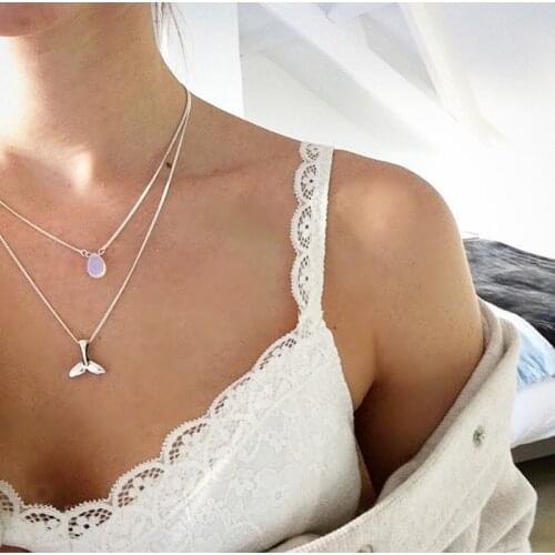 New Fashion Jewelry Statement Necklace Layered Pendant Accessories Crystal Pendant Shark Tail Modeling Necklace Wholesale