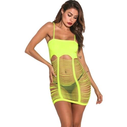 2021 New Women Sexy Pajamas Spaghetti Strap Off-shoulder Hollow Out Solid Color Backless See-through Charming Siamese Pajamas