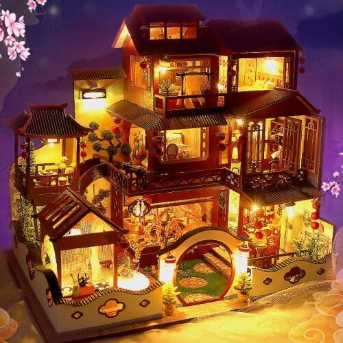 New DIY Wooden Dollhouse Chinese Villa Miniature With Furniture Kits Assemble Toys for Children Adult Birthday Gift Casa