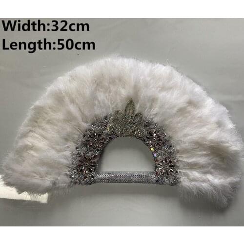 2021 New Design African White Feather Big fan ladies wedding feather fan for bride Double side feather nigerian feather handfan