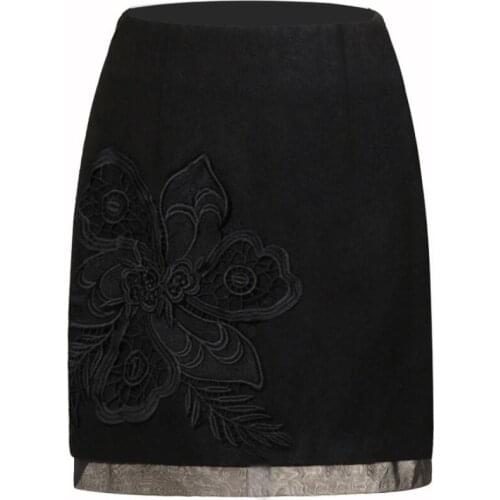 Autumn winter three-dimensional flower package hip woolen mini skirt plus size 3XL