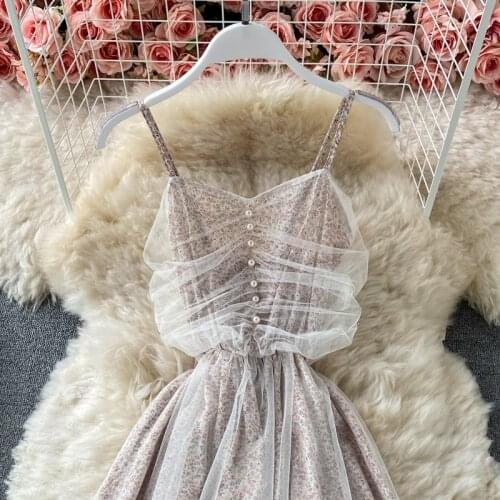 Summer Pearl Beading Backless Strapless Dress Women Fairy Lady Super Fairy Mori Princess Sundress Sweet Mesh Print Party vestido