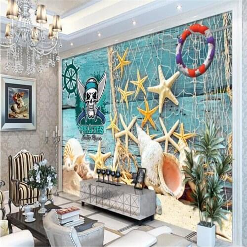 Beach starfish shell pirate HD TV background wall professional production of high-end mural wallpaper 3D photo wall