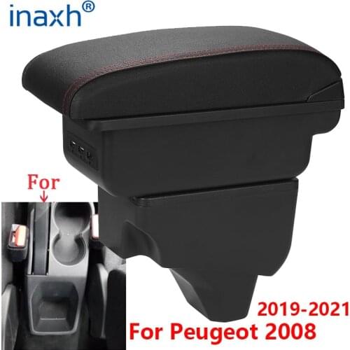 For Peugeot 2008 Armrest For Peugeot 208 Car Armrest box 2019 2020 2021 Retrofit parts Interior Storage box accessories USB LED