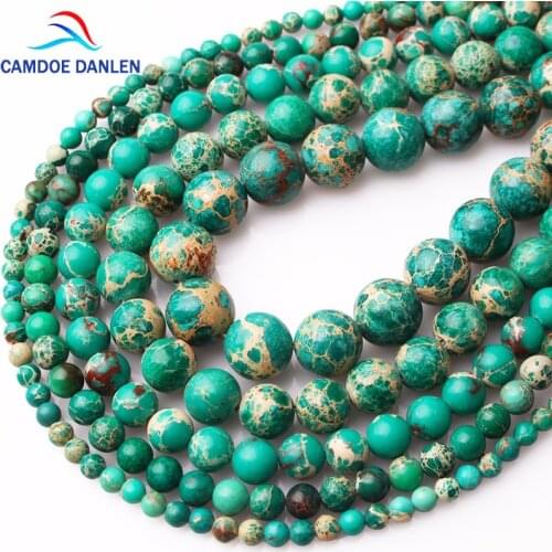 CAMDOE DANLEN Natural Stones Green Sea Sediment Turquoises Imperial Jaspers Beads 4/6/8/10/12MM Fit Diy Beads For Jewelry Making