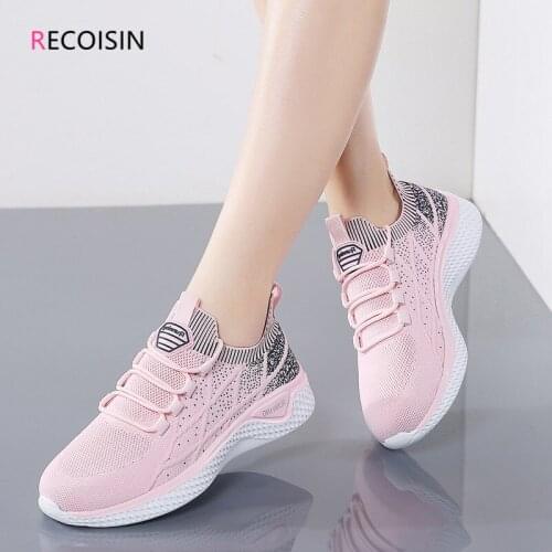 RECOISIN High Quality 2021 Fashion Women Shoes Breathable Mesh Summer Sneakers Women Lace-up Flats Shoes For Women zapatos mujer